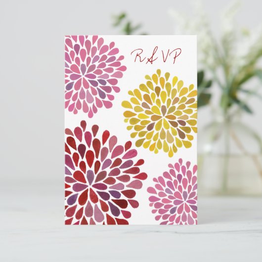 RSVP Yellow Red Pink Flower Blossom Weduwkaart (Staand voorkant)