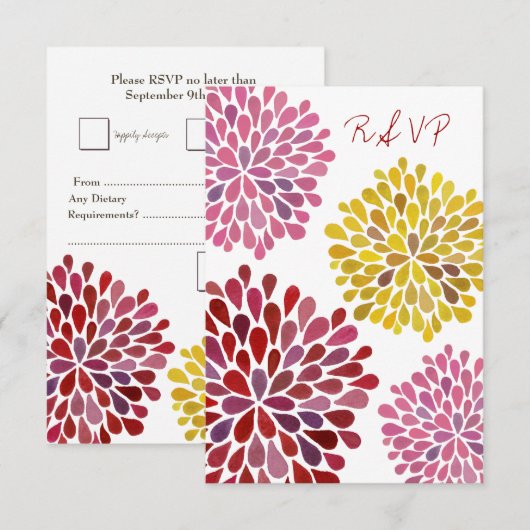 RSVP Yellow Red Pink Flower Blossom Weduwkaart (Voorkant / Achterkant)