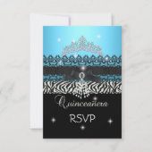 RSVP Zebra Quinceanera 15e Verjaardag Blauw Zwart (Voorkant)