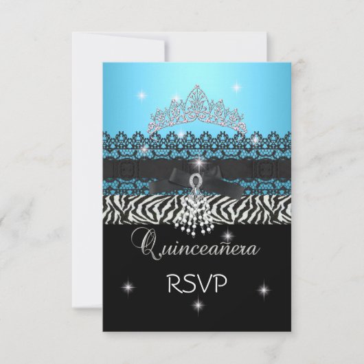 RSVP Zebra Quinceanera 15e Verjaardag Blauw Zwart (Voorkant)