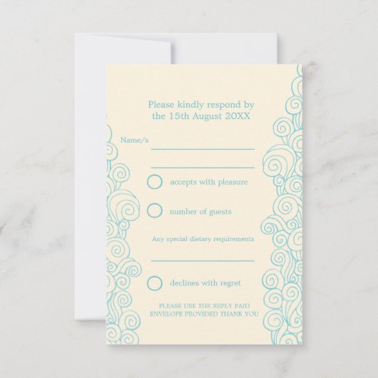 RSVP zee ster & zwamblauw- en crèmebruiloft RSVP (Achterkant)