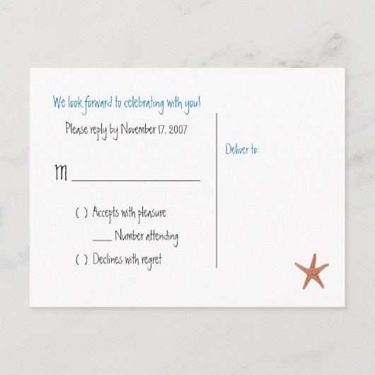 RSVP-zeester Uitnodiging Briefkaart (Achterkant)