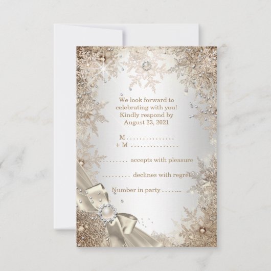 RSVP Zilver Beige Crème Parel Boog Sneeuwvlok 2 Kaart (Achterkant)