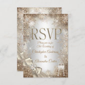 RSVP Zilver Beige Crème Parel Boog Sneeuwvlok 2 Kaart (Voorkant / Achterkant)