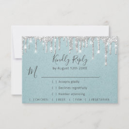 RSVP Zilver Grijs Druppels Trouwfeest Aqua Blauw Kaartje