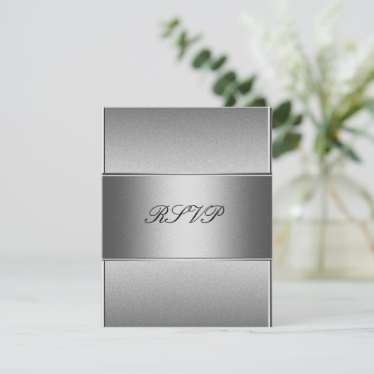 RSVP Zilver Grijs Metaal Zwart 21e Verjaardag Kaart (Staand voorkant)