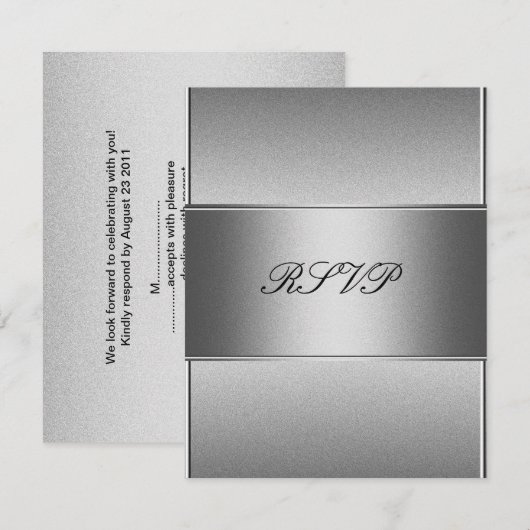 RSVP Zilver Grijs Metaal Zwart 21e Verjaardag Kaart (Voorkant / Achterkant)