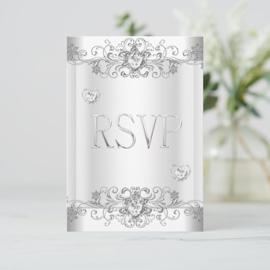 RSVP Zilver Witte Diamanten Harten (Staand voorkant)