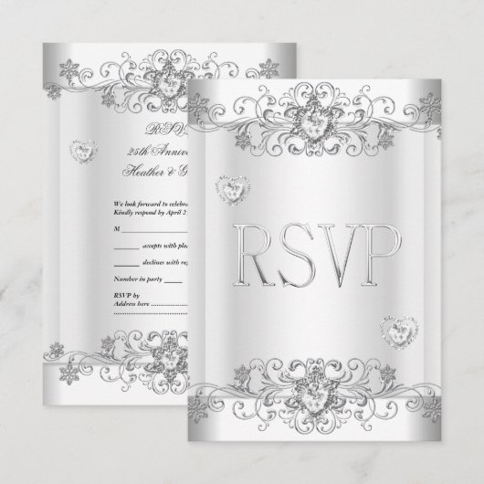 RSVP Zilver Witte Diamanten Harten (Voorkant / Achterkant)