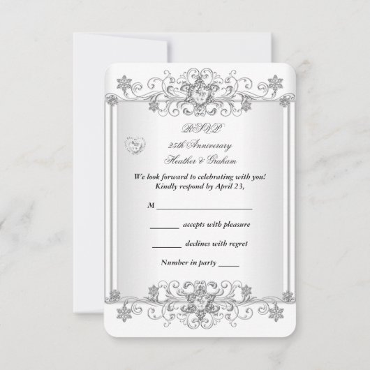 RSVP Zilver Witte Diamanten Harten 2 Kaart (Achterkant)