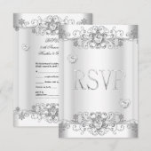 RSVP Zilver Witte Diamanten Harten Kaartje (Voorkant / Achterkant)