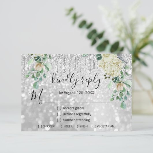RSVP Zilveren Bruiloft Glitter Bruids Mint Glitter (Staand voorkant)