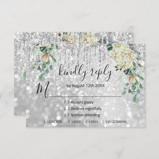 RSVP Zilveren Bruiloft Glitter Bruids Mint Glitter (Voorkant / Achterkant)