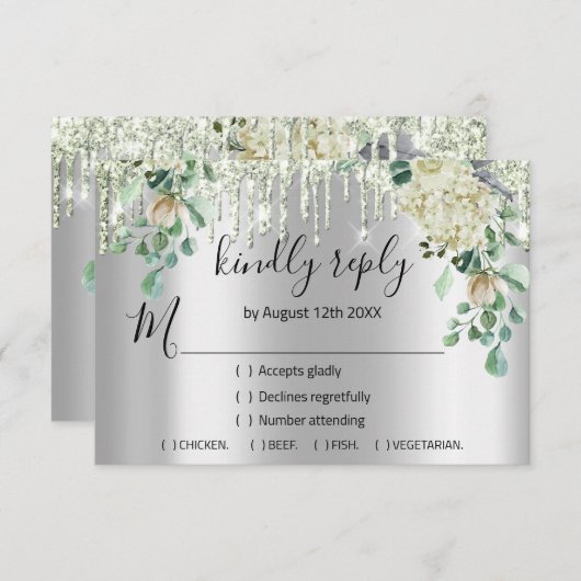 RSVP Zilveren Bruiloft Glitter Bruids Mint Groen D (Voorkant / Achterkant)