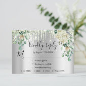 RSVP Zilveren Bruiloft Glitter Bruids Mint Groen D Kaartje (Staand voorkant)