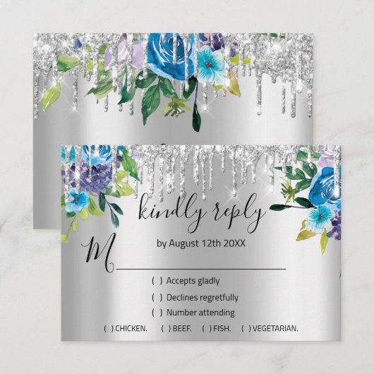 RSVP Zilveren Bruiloft Glitter Bruids Navy VIP Dri (Voorkant / Achterkant)