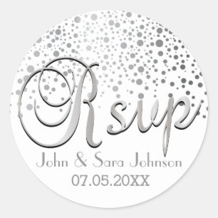 RSVP   Zilveren Confetti Stippen   personaliseren Ronde Sticker