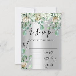 RSVP Zilveren Druppels Trouw Mint Groene Bloemen Kaartje