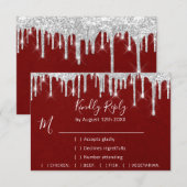 RSVP Zilveren Grijs Druppel Trouwfeest Rood (Voorkant / Achterkant)