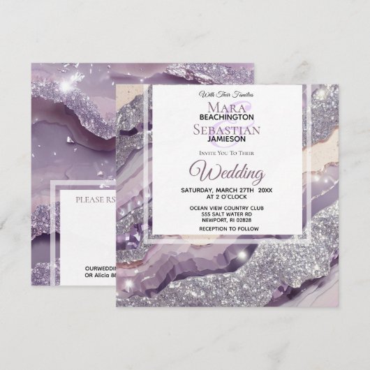 *~* RSVP ZILVEREN LAVENDEL QR AGATE AR66 Bruiloft Kaart (Voorkant / Achterkant)