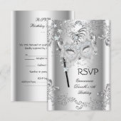 RSVP Zilveren Quinceanera 15e verjaardag Masquerad (Voorkant / Achterkant)