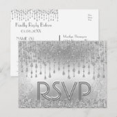 RSVP | Zilveren vallende sterren Uitnodiging Briefkaart (Voorkant / Achterkant)