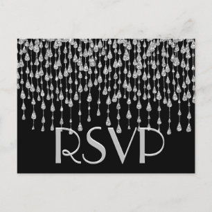 RSVP   Zilveren vallende sterren Uitnodiging Briefkaart