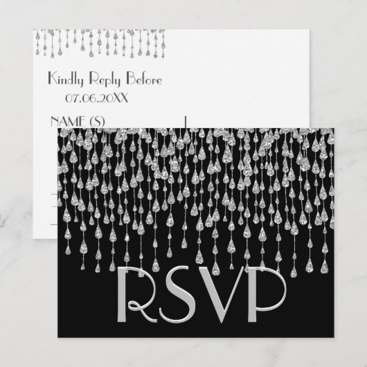 RSVP | Zilveren vallende sterren Uitnodiging Briefkaart (Voorkant / Achterkant)