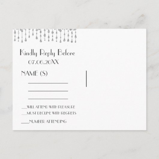 RSVP | Zilveren vallende sterren Uitnodiging Briefkaart (Achterkant)