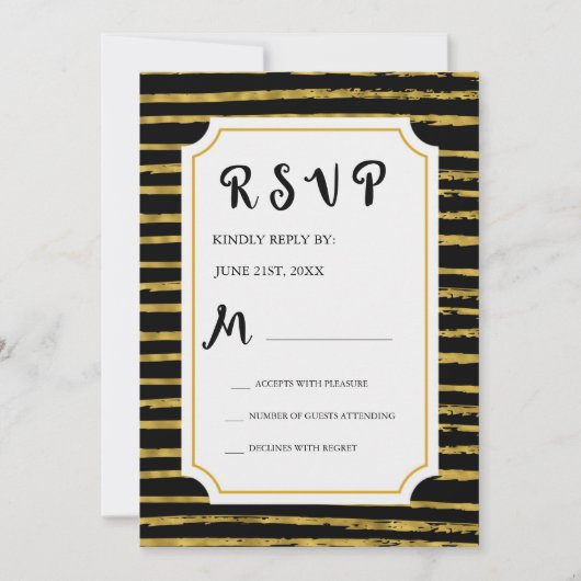 RSVP Zilverfolie en Zwarte Trouw Uitnodiging (Voorkant)