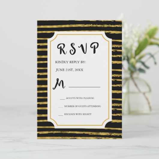 RSVP Zilverfolie en Zwarte Trouw Uitnodiging (Staand voorkant)
