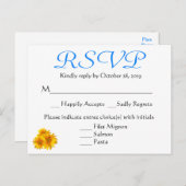 RSVP Zonnebloem Blauw & Geel Bloemen Huwelijk Uitnodiging Briefkaart (Voorkant / Achterkant)