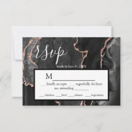 RSVP Zwart Agaat Roos Goud Glitter Response Kaart