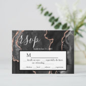 RSVP Zwart Agaat Roos Goud Glitter Response Kaart (Staand voorkant)