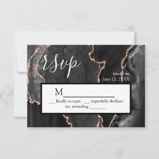 RSVP Zwart Agaat Roos Goud Glitter Response Kaart