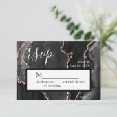 RSVP Zwart Agaat Roos Goud Glitter Response Kaart (Staand voorkant)
