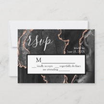 RSVP Zwart Agaat Roos Goud Glitter Response Kaart