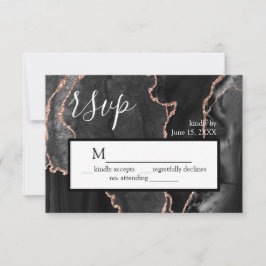 RSVP Zwart Agaat Roos Goud Glitter Response Kaart