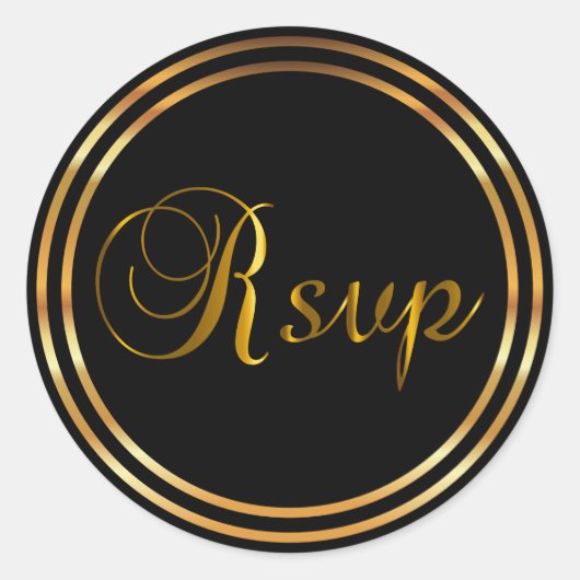 RSVP | Zwart en gouden Ronde Sticker (Voorkant)