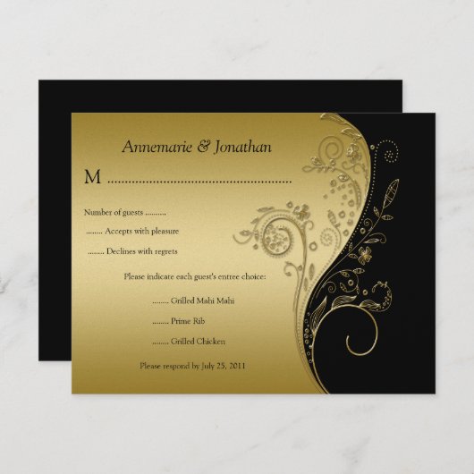 RSVP (zwart en goudFloral) (Voorkant / Achterkant)