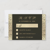 RSVP Zwart Goud Bruiloft  Elegant Bloemen (Voorkant)