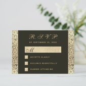 RSVP Zwart Goud Bruiloft  Elegant Bloemen (Staand voorkant)