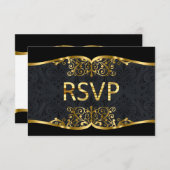 RSVP Zwart Gouden Damast Trouw Uitnodiging (Voorkant / Achterkant)