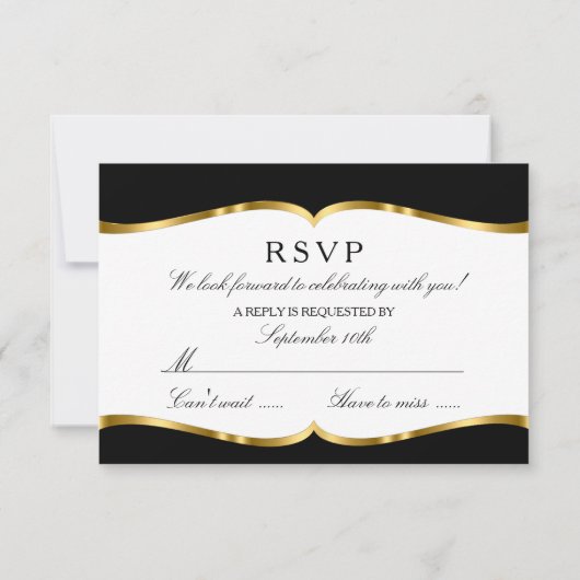 RSVP Zwart Gouden Damast Trouwuitnodiging (Achterkant)