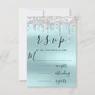 RSVP Zwart Grijs Silver Aqua Drips Bruiloft Kaartje