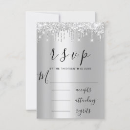 RSVP Zwart Grijs Silver Drips Trouwfeest Kaartje