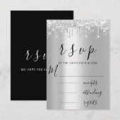 RSVP Zwart Grijs Silver Druppels Trouwfeest (Voorkant / Achterkant)