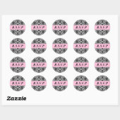 RSVP -  (zwart-wit Damask) Ronde Sticker (Vel)