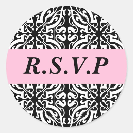 RSVP -  (zwart-wit Damask) Ronde Sticker (Voorkant)