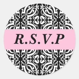 RSVP -  (zwart-wit Damask) Ronde Sticker